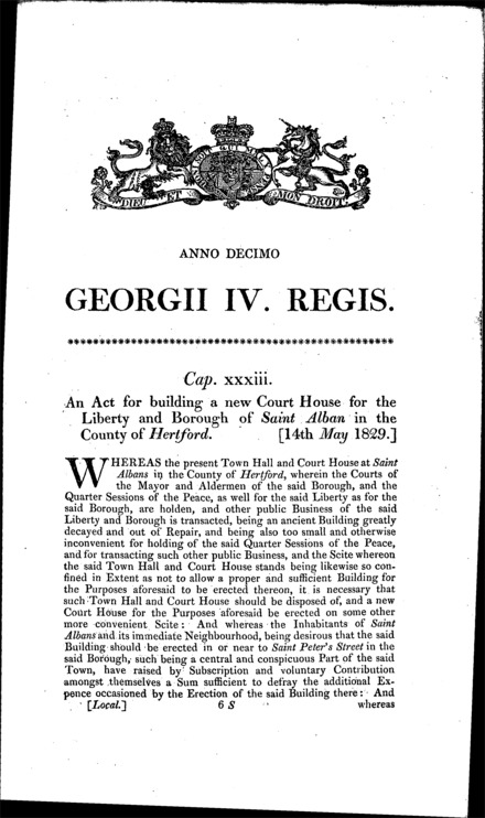 St. Albans Court House Act 1829