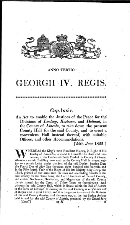 Lincolnshire County Offices Act 1822
