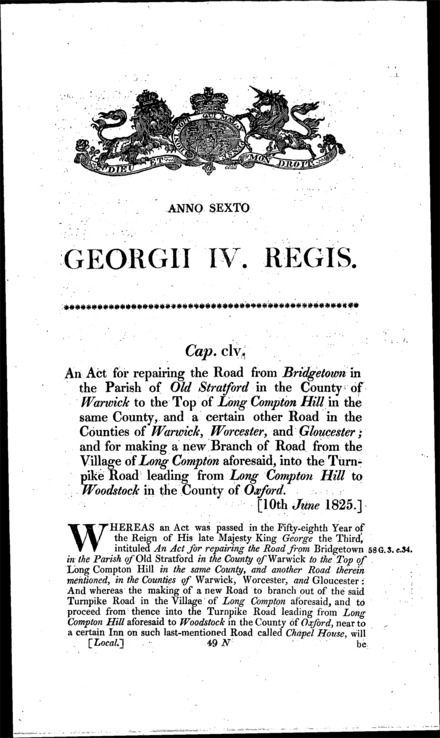 Warwick, Worcester, Gloucester and Oxford Roads Act 1825