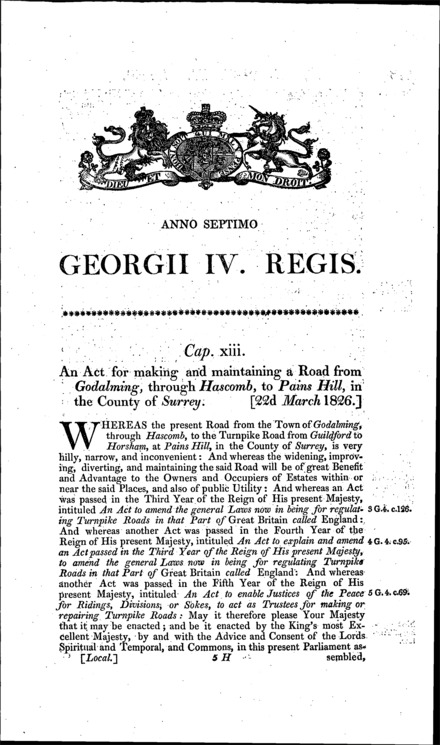 Godalming and Pains Hill Road Act 1826