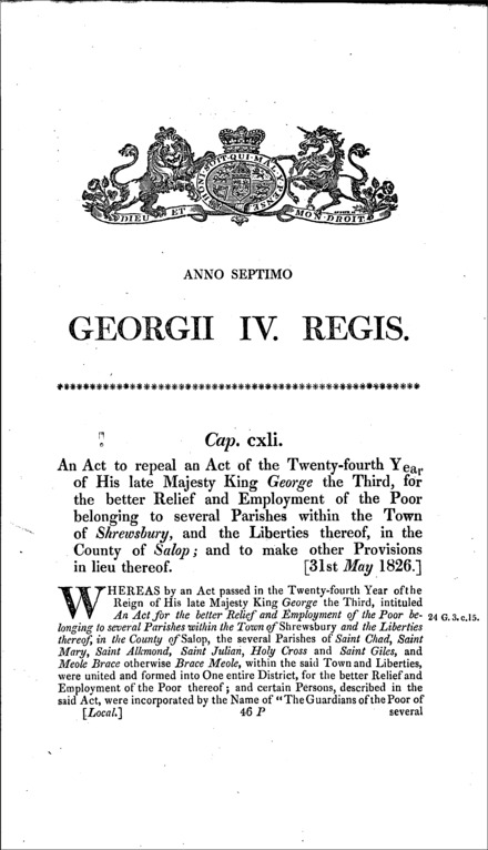 Shrewsbury Poor Relief Act 1826