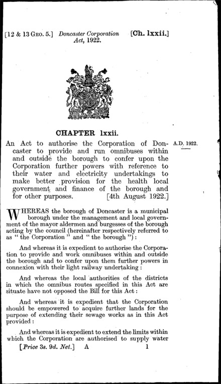 Doncaster Corporation Act 1922