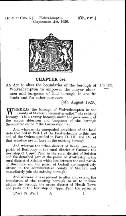 Wolverhampton Corporation Act 1926