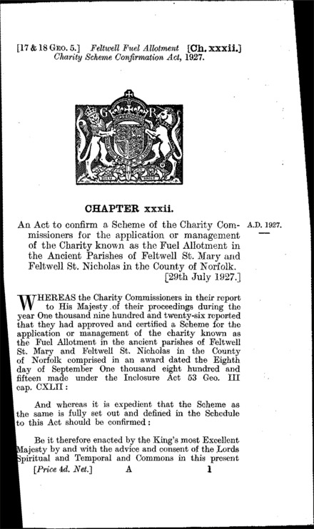 Feltwell Fuel Allotment Charity Scheme Confirmation Act 1927