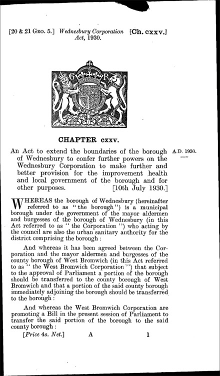 Wednesbury Corporation Act 1930