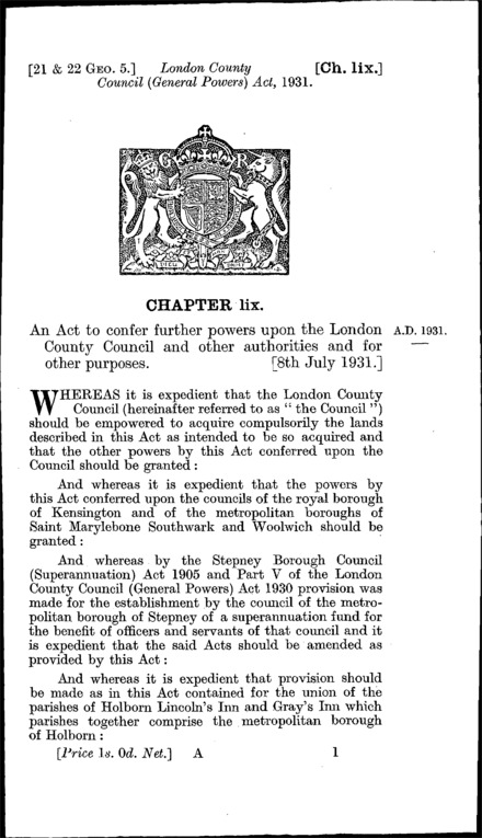 London County Council (General Powers) Act 1931