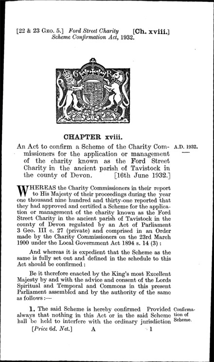 Ford Street Charity Scheme Confirmation Act 1932