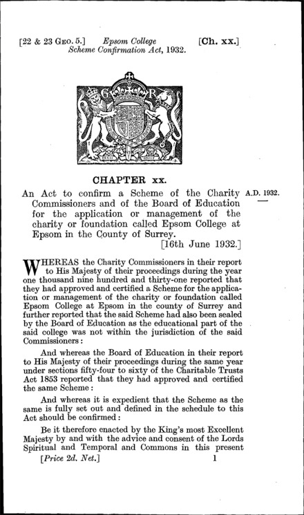 Epsom College Scheme Confirmation Act 1932