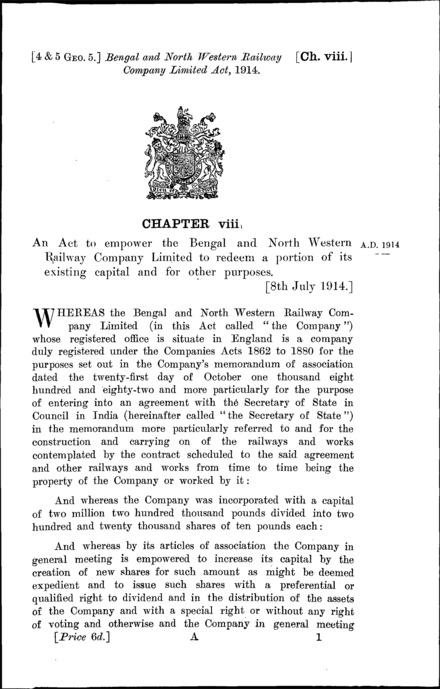 Bengal and North Western Railway Company Act 1914