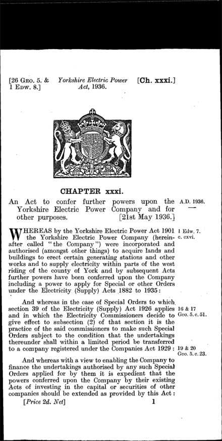 Yorkshire Electric Power Act 1936