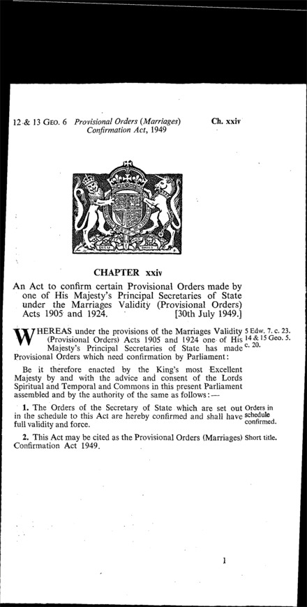 Provisional Order (Marriages) Confirmation Act 1949