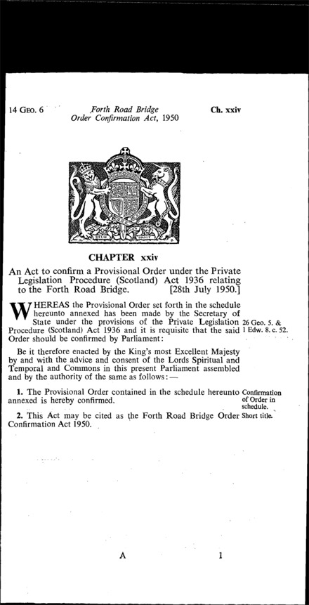 Forth Road Bridge Order Confirmation Act 1950