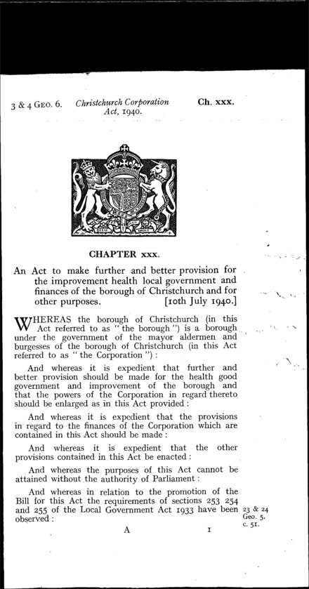 Christchurch Corporation Act 1940