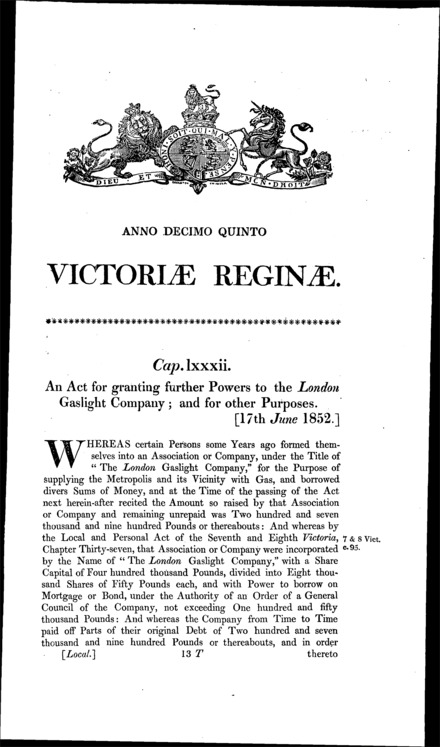 London Gaslight Act 1852