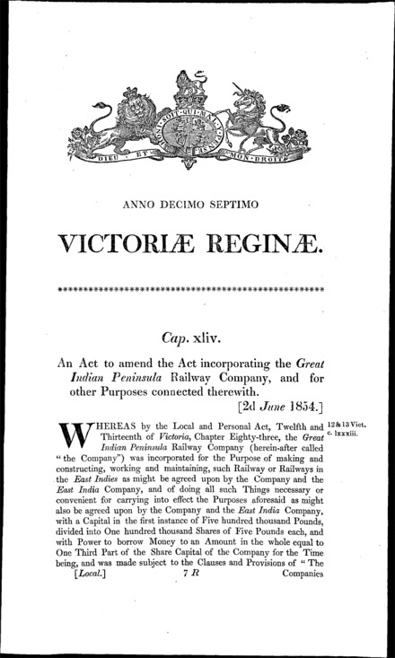 Great Indian Peninsula Railway Company Act 1854