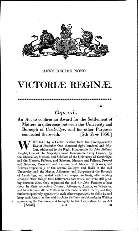 Cambridge Award Act 1856