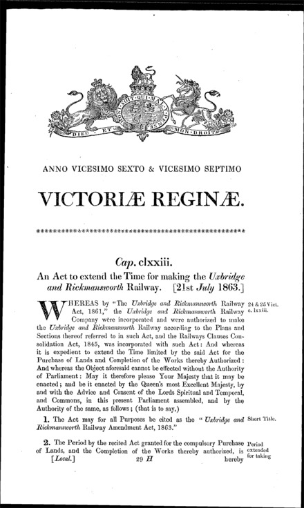Uxbridge and Rickmansworth Railway Amendment Act 1863