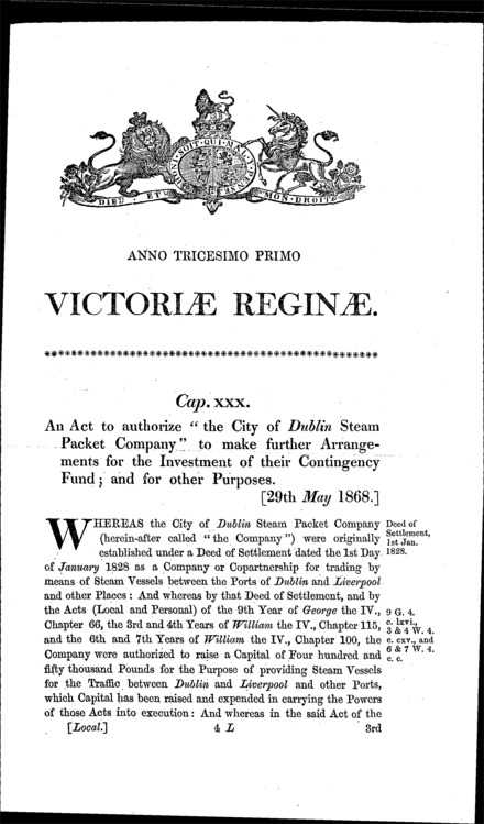 City of Dublin Steam Packet Company's Act 1868