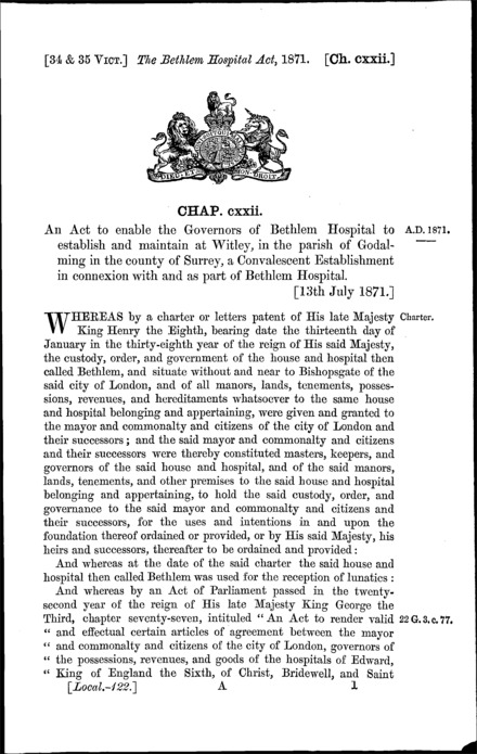 Bethlem Hospital Act 1871