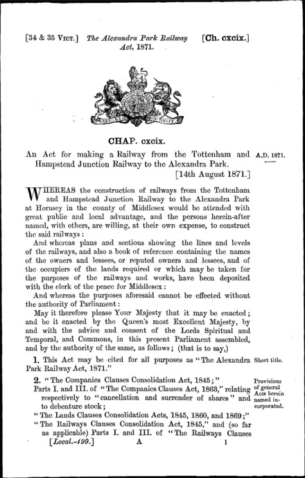 Alexandra Park Railway Act 1871