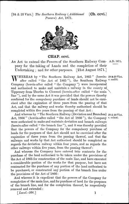 Southern Railway (Additional Powers) Act 1871