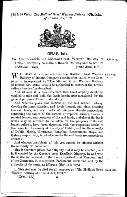 Midland Great Western Railway of Ireland Act 1871