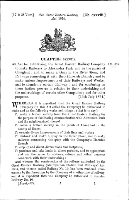 Great Eastern Railway Act 1874