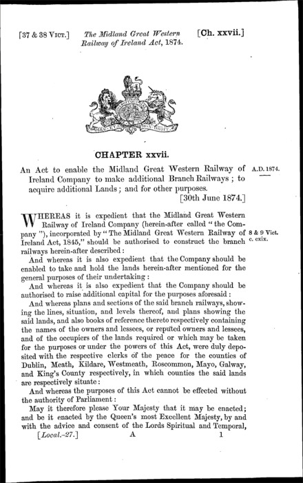 Midland Great Western Railway of Ireland Act 1874