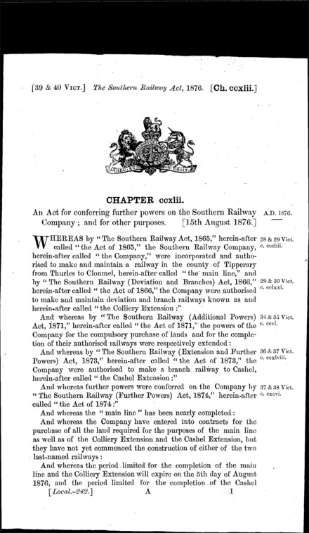 Southern Railway Act 1876
