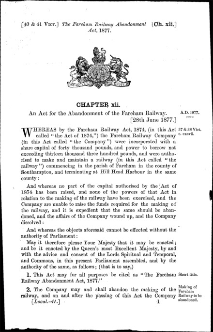 Fareham Railway Abandonment Act 1877