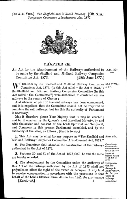 Sheffield and Midland Railway Companies Committee Abandonment Act 1877