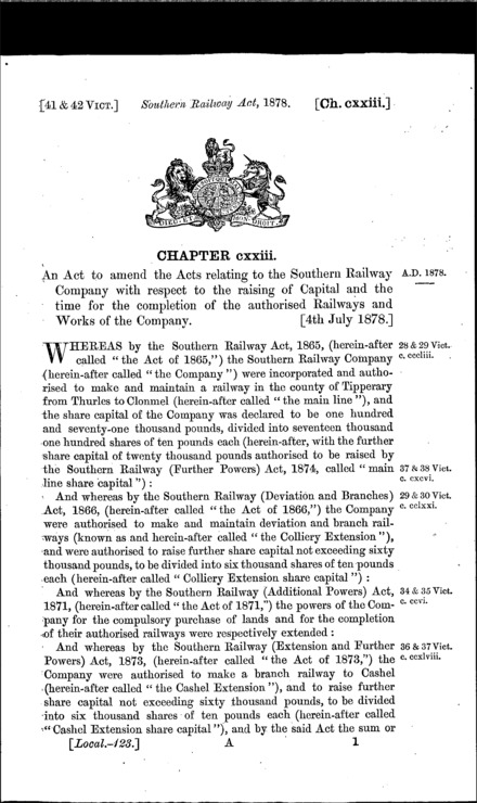 Southern Railway Act 1878