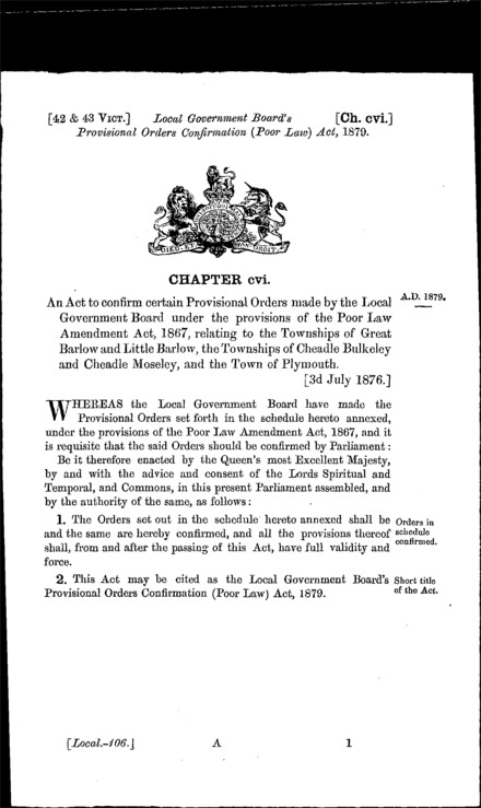 Local Government Board's Provisional Orders Confirmation (Poor Law) Act 1879