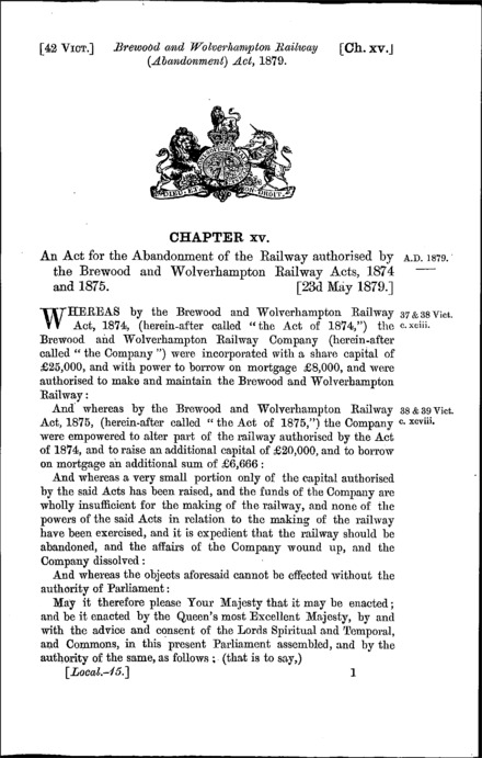 Brewood and Wolverhampton Railway (Abandonment) Act 1879