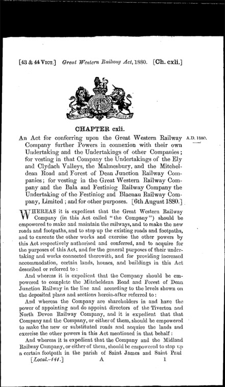 Great Western Railway Act 1880