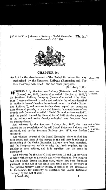 Southern Railway (Cashel Extension Abandonment) Act 1880