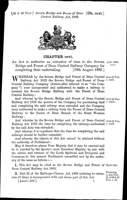 Severn Bridge and Forest of Dean Central Railway Act 1882