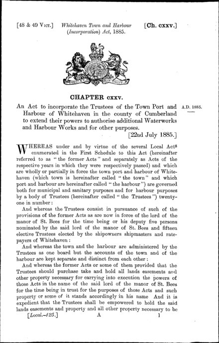 Whitehaven Town and Harbour (Incorporation) Act 1885