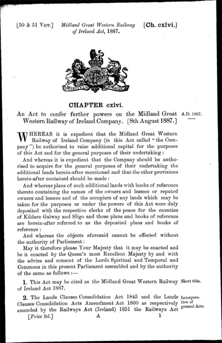 Midland Great Western Railway of Ireland Act 1887