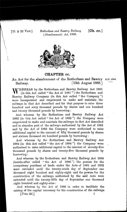 Rotherham and Bawtry Railway Abandonment Act 1888