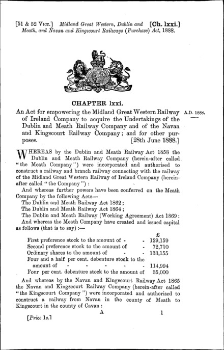 Midland Great Western, Dublin and Meath and Navan and Kingscourt Railways (Purchase) Act 1888