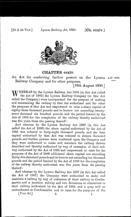 Lynton Railway Act 1890