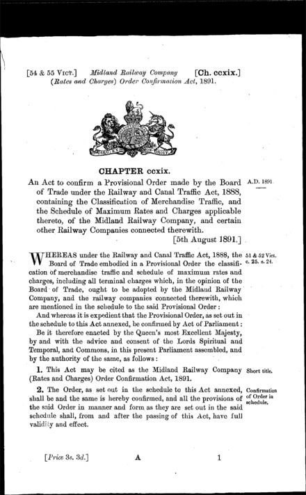 Midland Railway Company (Rates and Charges) Order Confirmation Act 1891