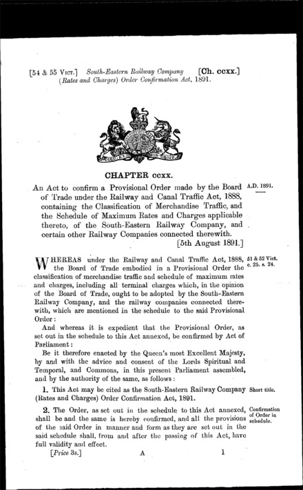 South-Eastern Railway Company (Rates and Charges) Order Confirmation Act 1891