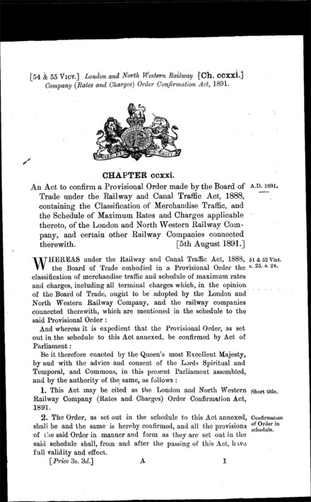 London and North Western Railway Company (Rates and Charges) Order Confirmation Act 1891