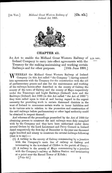 Midland Great Western Railway of Ireland Act 1891