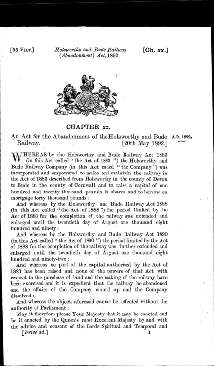 Holsworthy and Bude Railway (Abandonment) Act 1892