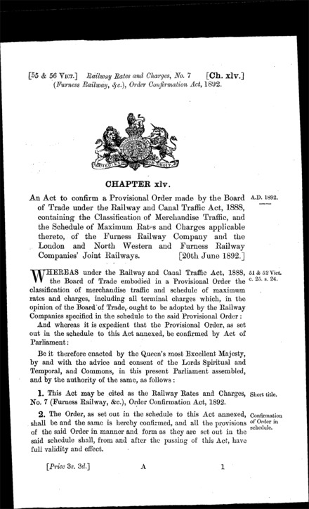 Railway Rates and Charges, No. 7 (Furness Railway, &c.) Order Confirmation Act 1892