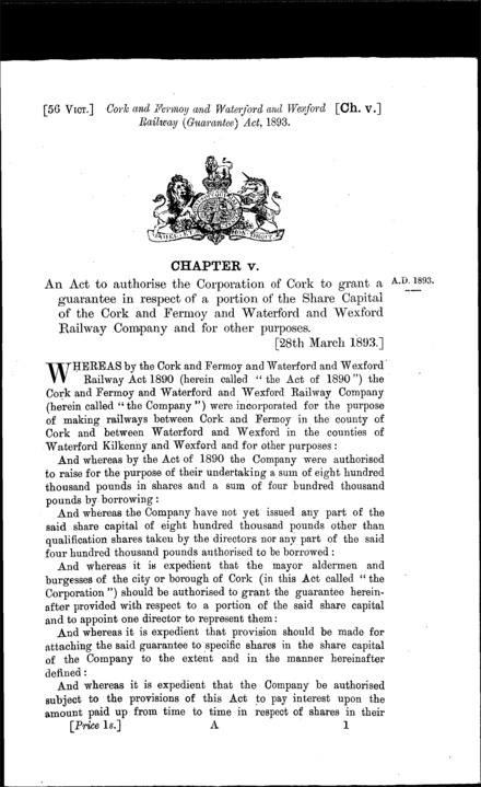 Cork and Fermoy and Waterford and Wexford Railway (Guarantee) Act 1893