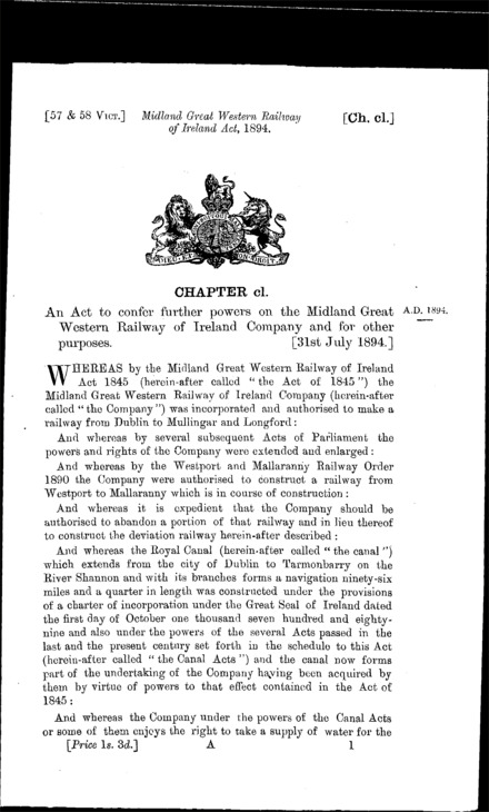 Midland and Great Western Railway of Ireland Act 1894